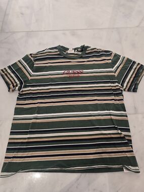 GUESS Green Striped Crewneck T-Shirt